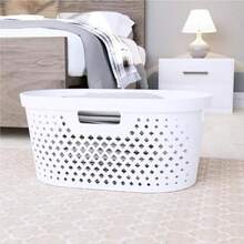 Clorox Cesta de lavandería de plástico, cesta portátil con asas, contenedor de almacenamiento resistente para recámara y guardería de bebé, 1 bushel, blanco(Blanco) - Multicolor - Ver 3