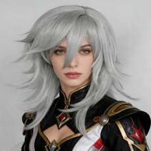 18英寸耐热直发合成动漫角色扮演假发，适合派对，中长蓬松层次直发带刘海，男女通用自然时尚假发，无需胶水，佩戴舒适，耐热，全机器制造，经典时尚假发，高密度柔软发丝。 - 彩色 - 查看 5