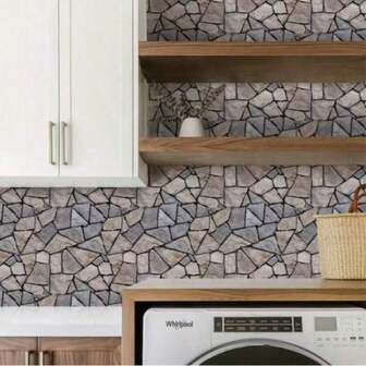 10 st, 3D PVC-väggklistermärken i sten, självhäftande vattentätt skum, konststenspaneler, rektangulära, matt finish, rustik stil, keramisk yta, geometriskt mönster, installation på flera ytor, återanvändbar, heminredning för sovrum, badrum, kök, öppen spis