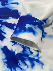 Men'S Hooded Sweatshirt - Navy Blue & White Tie-Dye Pattern, Relaxed Fit Pullover Hoodie For Everyday & Formal Outfits - Breathable Streetwear Sweater, Sweater Hoodie, Geometric Pattern, Comfortable Material, Casual Wear,  Sweater, Soft Fabric, Unisex Sweater, Young Adults - 彩色 - 查看 5
