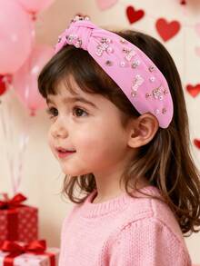 1pc Happy Birthday Pink Glitter Sequin Crown Hair Band,Flowers Accessories Headband,Tulle Hair Accessories For Girls Kids Daughter Party Gifts - Pink - View 2