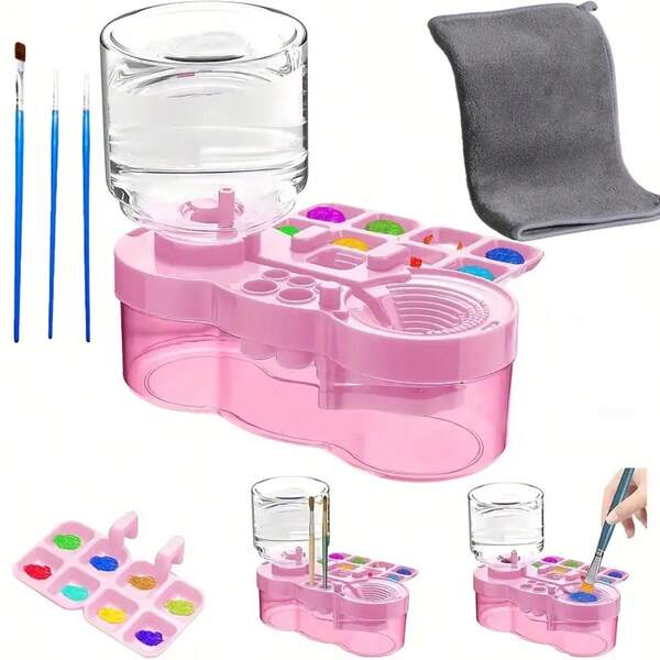 Paint Brush Cleaner Tool, Washing My Brush, Water Cycle Watercolor Brushes Rinser With Holder And Palette, Laboratory Tube Cleaning Brush, Three Paintbrushes,Equipped With Cleaning Cloth, Brushes Rinser Dispenser, Painting Art Supplies Stuff For Artist Beginner