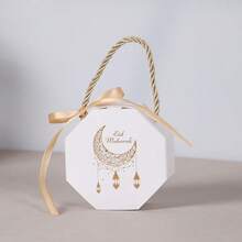 10 Hộp Quà Tặng Hình Trăng Eid Mubarak Màu Trắng Vàng Hình Bát Giác Hộp Giấy Có Tay Cầm Nơ Rằn Rũ Ramadan Kareem Hộp Quà Tặng Lễ Hội Hồi Giáo - Hộp quà hình bát giác - Xem 12