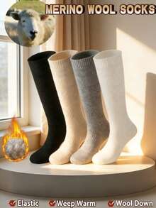 1/3 双装女士过膝袜，羊毛混纺加厚保暖白色长袜，适合秋冬季节，日常搭配JK裙穿着，一双令人惊喜的袜子 - 彩色 - 查看 2