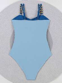 Polovedo Official Women's Colorblock Hollow-Out One-Piece Swimsuit IZPN - Blue - View 4