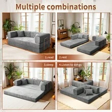 78'' No Assembly Corduroy Cloud Couch For Living Room - Ergonomic Deep Seat Sectional Sofa With Memory Foam For Reading, Rest & Sleep, Convertible Sofa Cama & Spacious Sofa For Living Room - 淺灰色 - 查看 3