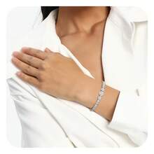 MDFUN 18K White Gold Plated Round Cubic Zirconia Tennis Bracelet, Classic Unisex Design - White - View 6