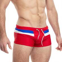 TADDLEE Mens Stripe Swim Briefs Retro Swimwear Sexy Bikini Swimsuit Print Bathing Suit - Đỏ - Xem 1
