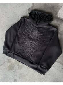 ‌Y2K Distressed Patchwork Zip Hoodie – Unisex Streetwear Icon - màu đen - Xem 4