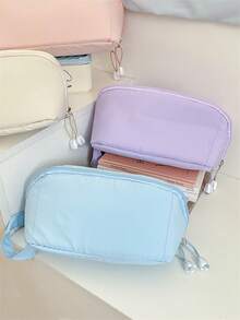 1 قطعة حقيبة مكياج نسائية مربعة ذات لون أحادي، فتحة سحاب كبيرة، من النايلون لتخزين مستحضرات التجميل، مع مقبض علوي، منظم مستحضرات التجميل للسفر، حقيبة مكياج محمولة للمدرسة والسفر والعطلات