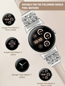 Celtic Leather Band Compatible With Google Pixel Watch 4/3/2/1 (41mm/45mm) - Women's Slim Dressy Thin Fashion Designer Strap - Studded Metal Buckle - Comfortable Breathable Elegant Fashionable Cute - Business Professional/Dating/Wedding/Daily Wear - Apricot - View 6