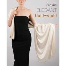 Sofier Satin Shawl Wraps For Women Evening Dresses Wedding Bridal Party Silky Scarf Formal Cover Up Bridesmaid Gifts,Beige - 米色 - 查看 7