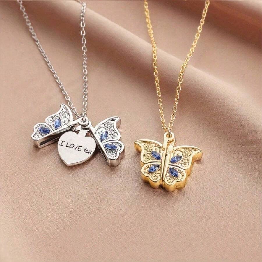 1Pcs Fashion Classic Open Butterfly Love Ladies Pendant Necklace Engraving I Love You Proposal Valentine's Day Gift Jewelry - Màu sắc ngẫu nhiên - Xem 1