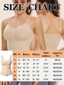 Women Tummy Control Shapewear Tops With Built In Bra Cami Vest Compression Camisole Tank Top Padded Body Shaper Slimming Underwear ,Spaghetti Strap V-Neck Camisole Cami Long Enough For Tall Women - 米色 - 查看 11