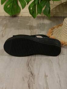 夏季新款粗跟高跟凉鞋户外时尚露趾凉鞋青少年拖鞋 - 黑色 - 查看 8