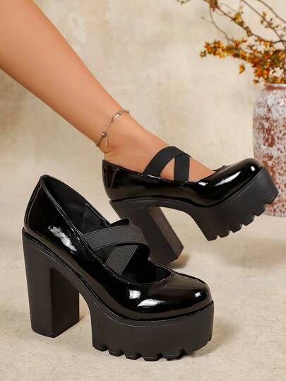 New Fashion Casual Comfortable Minimalist Pearl High Heel Black Platform Shoes, Suitable For Students, Punk Party, Travel, Mature Women