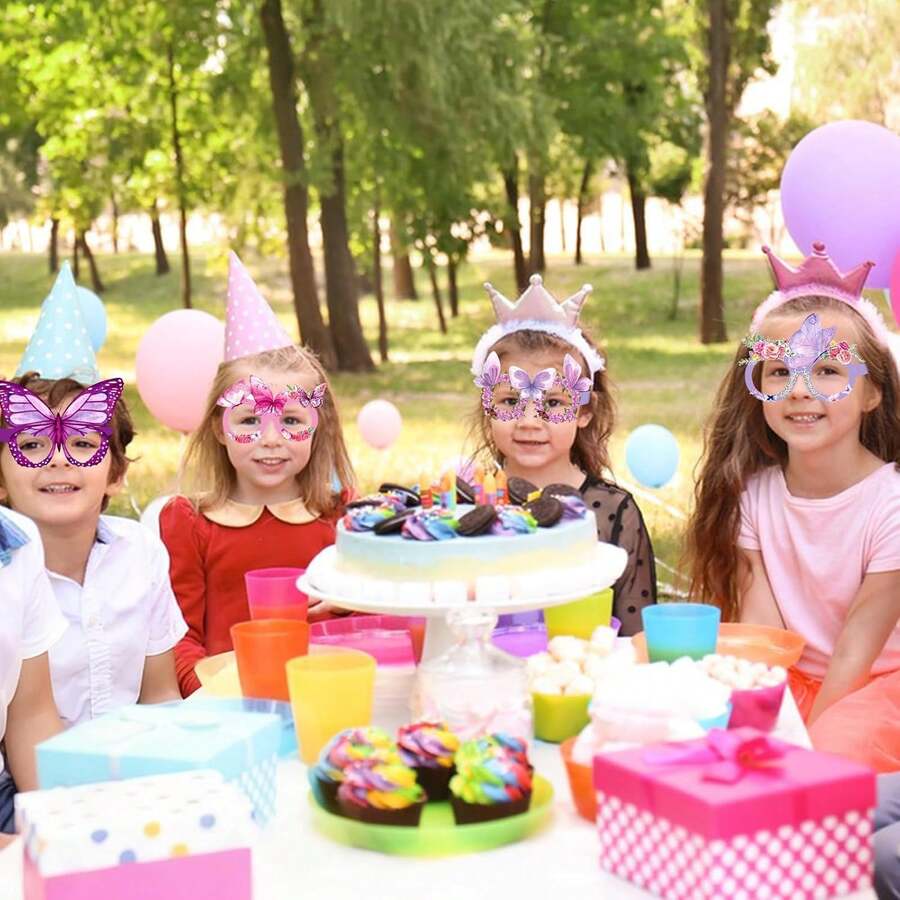 Accesorios de fotografía con decoración de mariposas de papel, gafas decorativas con mariposas florales, decoraciones de fotografía para fiesta con tema de primavera, morado y rosa, adecuadas para fiestas de cumpleaños, bodas, fiestas de disfraces y talla grande, excelentes accesorios de fondo para fotos de fiesta - Multicolor - Ver 1