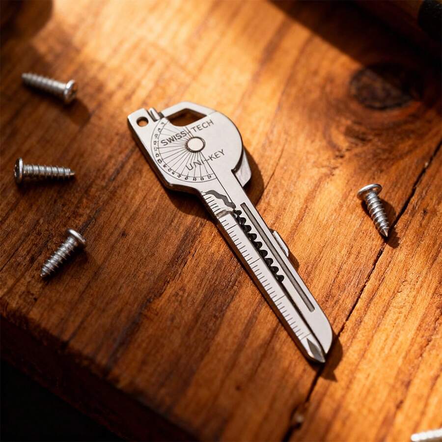 8-In-1 Keychain Multitool, Portable Screwdriver, Folding Mini Knife & Survival Gear Accessories, EDC Carabiner Organizer - Silver - View 1