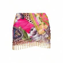 Summer New Printed Tassel Mini Skirt - 印刷 - 查看 5