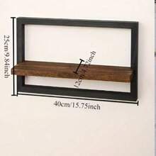 1pc Vintage Wooden Wall Mounted Floating Shelf - Black And Brown Square Display Rack With Hooks, For Displaying Photos, Candles, Flowers, Albums And Potted Plants - Suitable For Living Room And Office Decor - Wall Mounted Installation