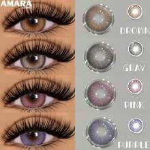 1 par de lentes de contacto de color natural AMARA, lentes de color azul hermoso para ojos marrones, lentes de contacto anuales - Desechable Anual - Ver 1