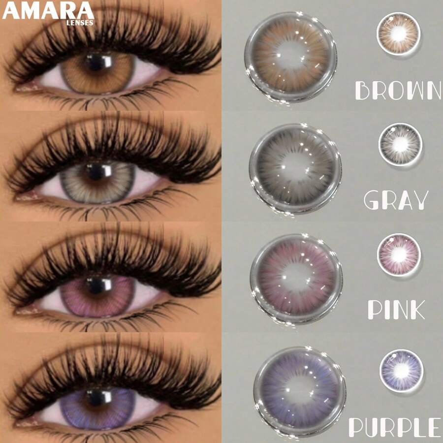 1 par de lentes de contacto de color natural AMARA, lentes de color azul hermoso para ojos marrones, lentes de contacto anuales - Desechable Anual - Ver 1