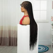 Luxurious Full Lace Synthetic Wig For Women - Elegant Black Braided Design, 150% Density, High-Temperature Fiber, Versatile Party Wear - 黑色 - 查看 5