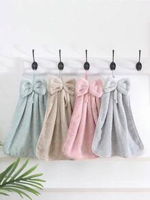 1pcs Bowknot Hand Towel, Coral Fleece Quick-Dry Hand Towel With Hanging Loop, Absorbent Soft Towel, Kitchen Cleaning Cloth, Bathroom Supplies, Tea Towel, Christmas Gift - 彩色 - 查看 2