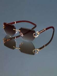 1pc Classic Modern Retro Simple Versatile Rimless Edged Square Fashion Glasses, Suitable For Women, Men, Punk, Party, Street Style, Bohemian - Multicolor - View 3