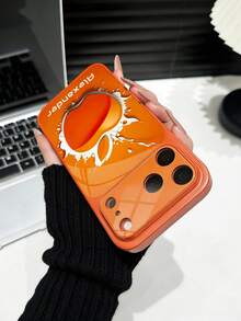 1 pieza Funda de teléfono personalizada con nombre, patrón único de salpicaduras de pintura naranja con gran ventana de vidrio templado con protección de lente, mate y anti-caída, compatible con iPhone 17/17Pro/17ProMax/17Air/16/16Pro/16ProMax/16Plus/15/15Plus/15Pro/15ProMax/14/14Plus/14Pro/14ProMax/13/13Pro/13ProMax/12/11, accesorios de teléfono, cubierta de protección premium - Naranja - Ver 5