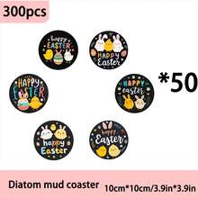4 piezas /6 piezas /300 piezas Posavasos de barro de diatomeas con estampado de conejo de dibujos animados y huevos de Pascua, adecuados para decoración del hogar, cafeterías, meriendas, decoración de restaurantes, fiestas temáticas, decoración diaria y también pueden ser regalos - Multicolor - Ver 12