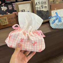 1pc Korean Ins Style Drawstring Tissue Box, Bowknot & Floral Pattern Tissue Paper Storage Bag, Home Decor Desktop Accessory - Multicolor - View 6