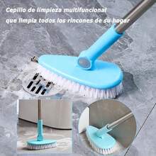 Cepillo limpieza mango retráctil largo cabezal ajustable 180 grados para cocina baño pisos jardín estacionamiento limpieza profunda - Azul - Ver 3