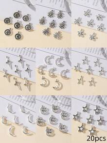 20件套时尚经典星月花朵组合多功能吊坠DIY耳环、项链饰品配件 - 銀色 - 查看 6