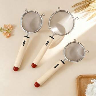 1 pieza Tamiz de harina de acero inoxidable 304 con mango de plástico, colador de malla fina multifuncional, filtro para leche de soja, jugo, residuos, colador, espumadera reutilizable, utensilios de cocina, accesorios de cocina, apto para cocina y restaurante