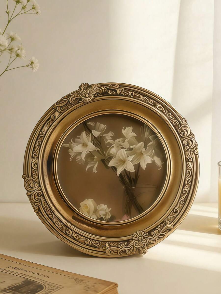 1个复古树脂相框，照片架，金色椭圆形相框 – 法式乡村风格家居装饰 - 彩色 - 查看 1