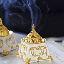 1pc Middle Eastern Arabic Resin Incense Burner With Gold Metal Combination, Classical Retro Style Incense Holder - Multicolor - View 6