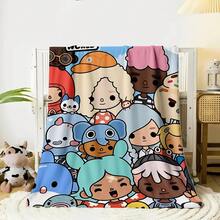 1pc Toca Boca World3 Flannel Blanket - Vibrant Cartoon Character Design, Soft & Comfortable, Anti-Allergic, All-Season Use, Perfect For Back To School, Camping, Sofa Naps, And Home Decor, Ideal Gift For Home, Office, And Audio Enthusiasts, Camping Blanket| Playful Design| Soft Texture, Blanket For Bed-280gsm - 彩色 - 查看 1