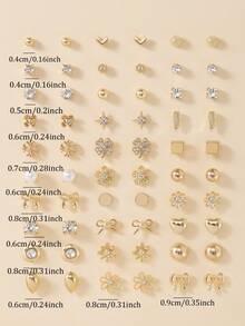 30件/套 蝴蝶结、方形、仿珍珠、水钻、花朵、心形、圆形时尚耳环套装，独特度假/节日礼物，女士之选 - 金黃色 - 查看 5