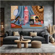 1pc Wooden Frame Canvas Print - Black Hair Salon Wall Art, Vibrant Hairdresser Scene With Cosmetics & Tools, Modern Living Room Decor, Valentine's & Easter Promotion Gift, Indoor/Outdoor Use - 多色 - 查看 6