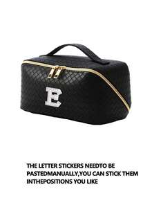 1个PU皮革化妆收纳包，字母图案，防水便携，AB水钻，仿珍珠字母拉链设计，新娘化妆包，化妆包，洗漱包，收纳袋，简约风格，可定制贴纸，旅行化妆包，女士浴室洗漱包（字母A~Z），送给妈妈的礼物，沙滩包，返校必备 - 彩色 - 查看 23