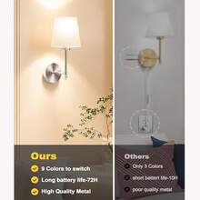 2pcs Wireless Fabric Wall Lamp, RGB Color Changing, Remote Control Dimmable, Touch Switch Detachable, Bedroom Living Room Atmosphere Decor Light (Gold/Black/Chrome) - Multicolor - View 8