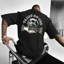 FRACTYR Men's Casual Street Skull Print Round Neck Short Sleeve T-Shirt, Summer - Black - View 4