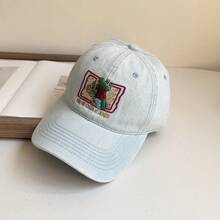 1pc Women's Baseball Cap, Leopard Print, Cartoon Letter Embroidery, New Spring/Summer Denim Cartoon Embroidered Snapback Hat, Casual Street Sun Hat - Multicolor - View 9