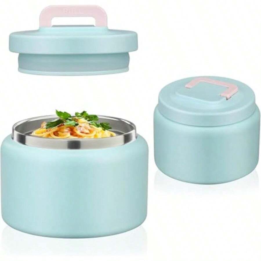 XGHTarro térmico de 8 onzas para alimentos fríos y calientes para niños recientes de almuerzo aiados frasco de cida caliente a prueba de fugas acero inoxidable boca anca almuerzo y - Azul1 - Ver 1