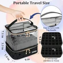 Clear Nail Polish Organizer Holds 60 Bottles 15ml/0.5fl.Oz And Nail Lamp Double Layer Nail Plies Organizer Case Transplant PU Leather Nail Kit Storage Bag For Manicure Tools (Black), Nail Supplies, Makeup, - màu đen - Xem 2
