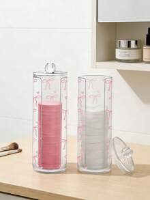 透明卸妆棉盒，粉色蝴蝶结爱心图案，卸妆棉收纳盒，发带收纳盒，带盖卸妆棉收纳盒，透明化妆品整理盒，浴室卸妆棉收纳盒，女士礼物，情人节礼物，送给她的绝佳礼物