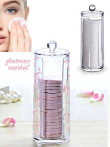 透明卸妆棉盒，粉色蝴蝶结爱心图案，卸妆棉收纳盒，发带收纳盒，带盖卸妆棉收纳盒，透明化妆品整理盒，浴室卸妆棉收纳盒，女士礼物，情人节礼物，送给她的绝佳礼物