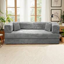78'' No Assembly Corduroy Cloud Couch For Living Room - Ergonomic Deep Seat Sectional Sofa With Memory Foam For Reading, Rest & Sleep, Convertible Sofa Cama & Spacious Sofa For Living Room - 淺灰色 - 查看 12