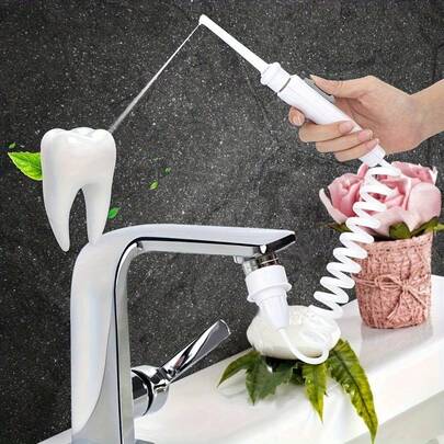 STUKUNI Máy tăm nước cầm tay - Không cần nguồn điện hay pin, tăm nước - Bàn chải đánh răng, đầu gắn vòi nước - Dụng cụ làm sạch răng giả, thiết bị súc miệng, chăm sóc răng miệng di động - Món quà tuyệt vời cho Ngày của Cha, thiết kế nhỏ gọn, dễ vệ sinh, lý tưởng cho người dùng răng giả.